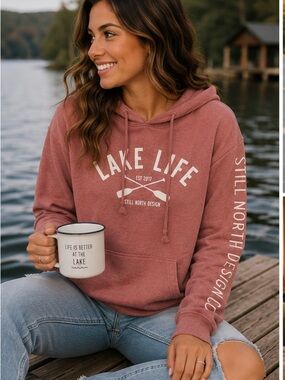 Still North Design Cotton Blend Lake Life Pullover Hoodie - Dusty Rose Size S